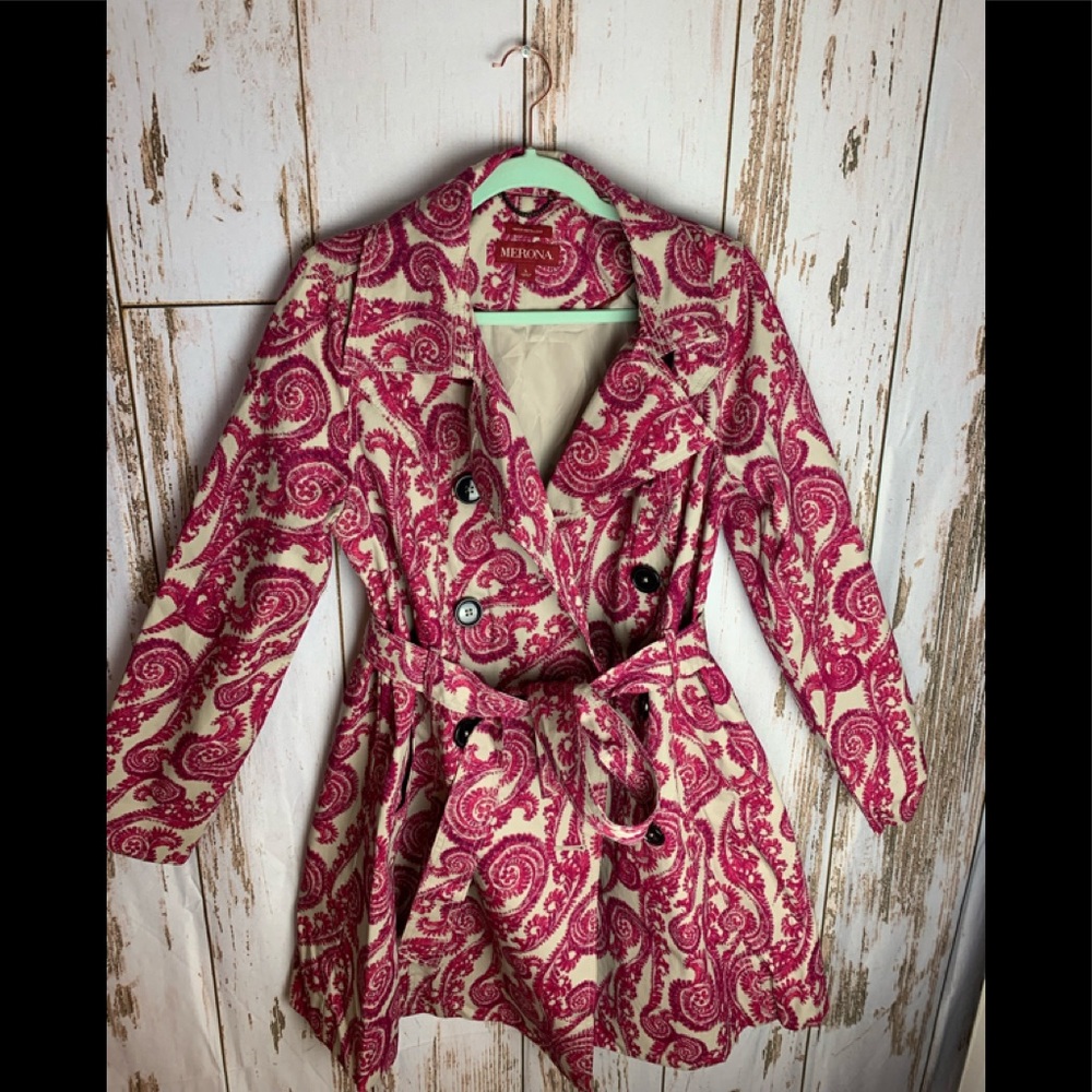 Merona water repellent paisley trench coat size L